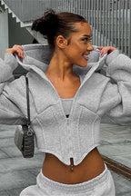 Chic Solid Cinched Uneven Short Hoodie image 2