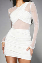 Sheer Mesh Ruched Patchwork Long Sleeve Mini Dress image 8