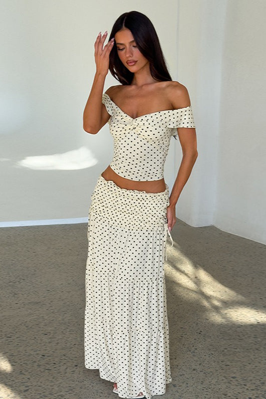 Polka Dot Strapless Side Bow Maxi Skirt Set image 3