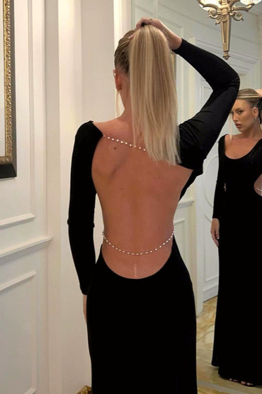 Backless Chain Long Sleeve Split Party Dress image 4
