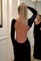 Backless Chain Long Sleeve Split Party Dress image 4
