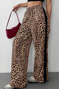 Stylish Leopard Print Black Trim High-Waisted Wide-Leg Pants image 1