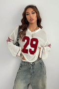 V-Neck Long Sleeve Digital Print Knit Sweater image 1