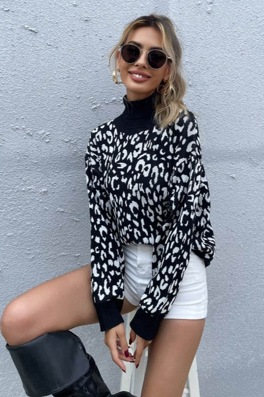 High Neck Jacquard Pullover Sweater image 1