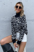 High Neck Jacquard Pullover Sweater image 1