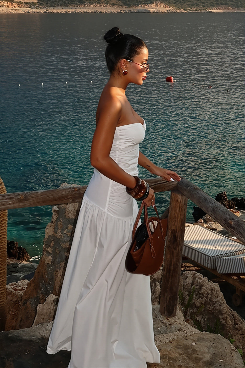 Solid Hollow Bandeau Casual Maxi Dress image 3