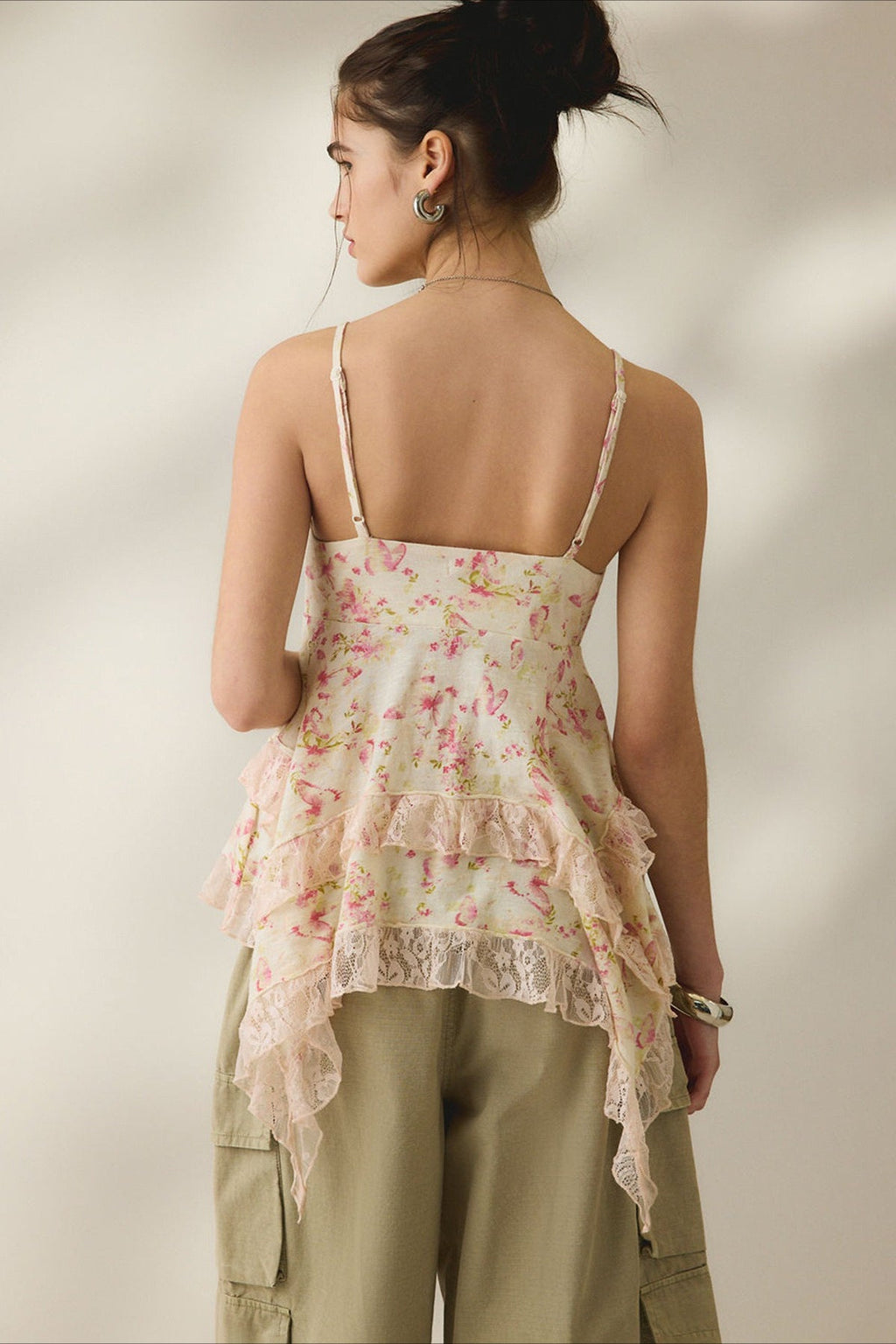 Retro Floral Chiffon Ruffled Cami Top image 3
