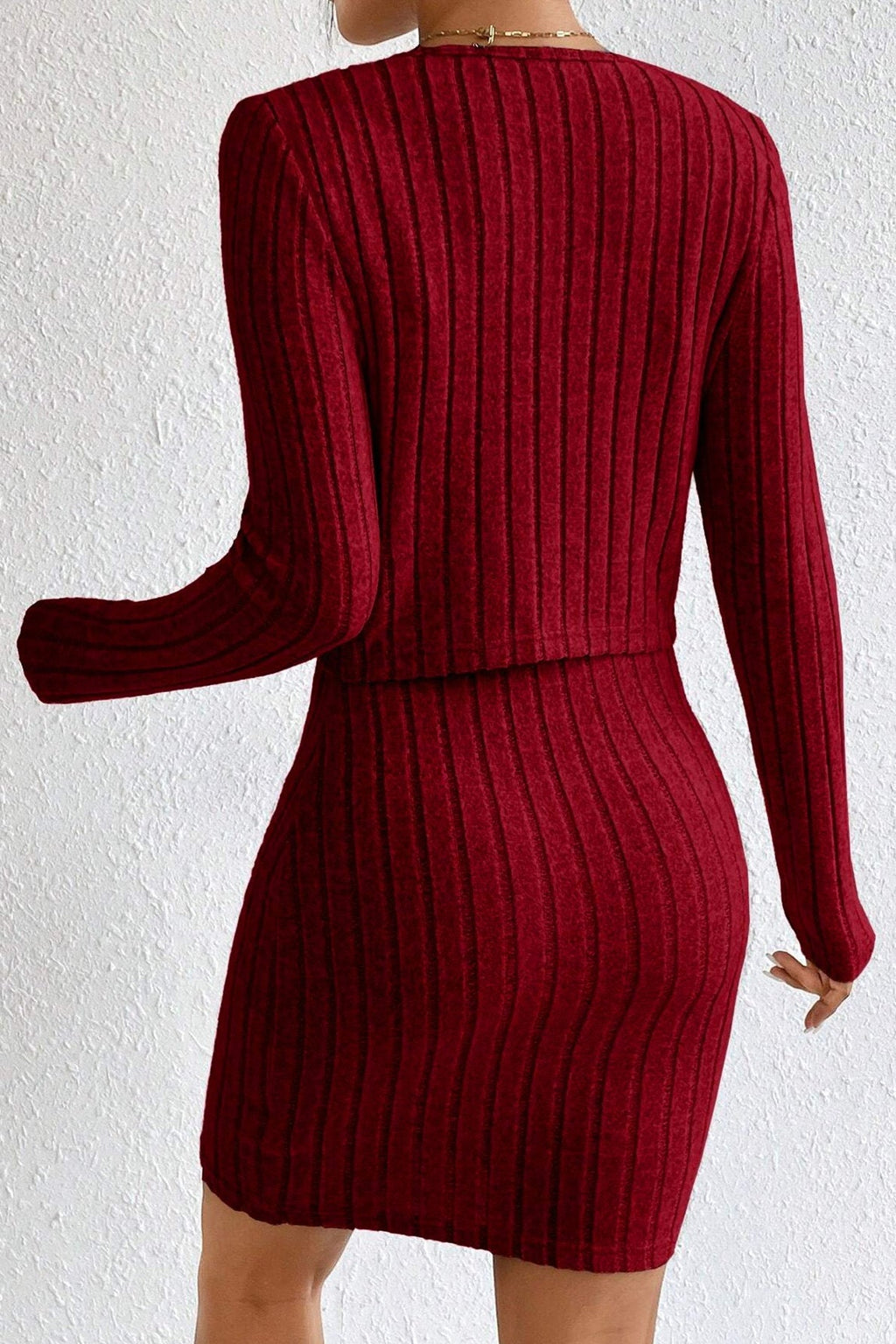 Elegant Solid Slim Crop Cardigan Dress Two Piece Set image 5