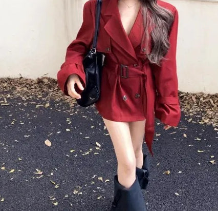Red Medium Long Trench Coat image 1