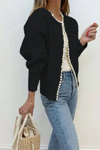 Pearl-Trimmed Crew-Neck Heavy-Detail Knit Cardigan image 5