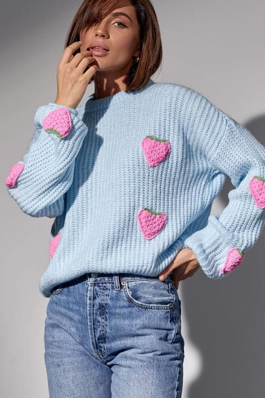 Strawberry Appliqué Chunky Knit Sweater image 14