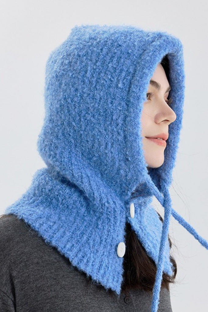 Solid Color Button-Down Balaclava One-Piece Knitted Warm Hat image 2