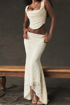 Elegant Lace-Up Crop Top & Maxi Skirt Boho Dress image 20