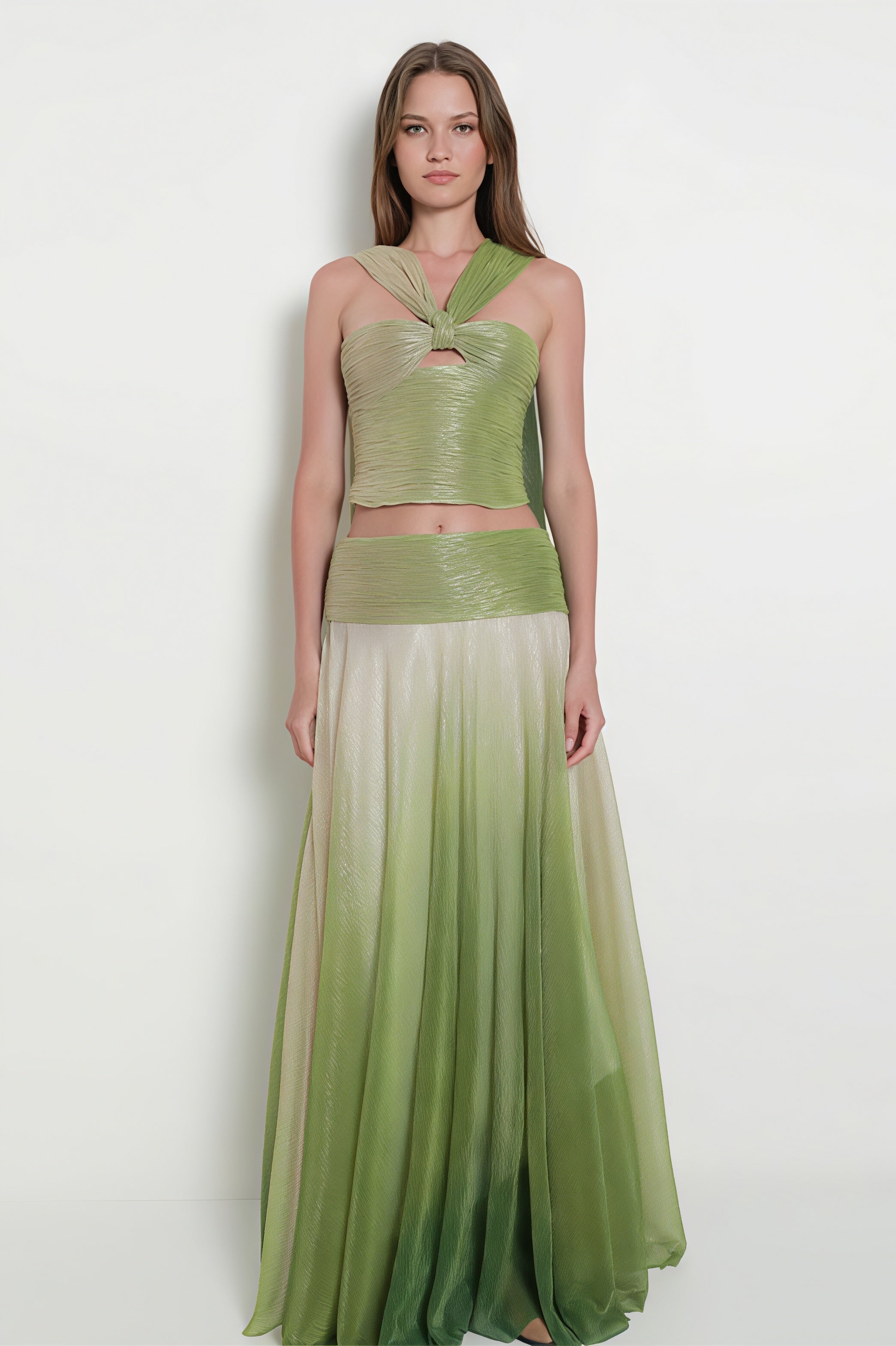 Elegant Gradient Halter Top And Skirt Set image 1