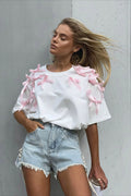 Cute Bowknot Ribbon Loose Short Sleeve T-shirt image 1