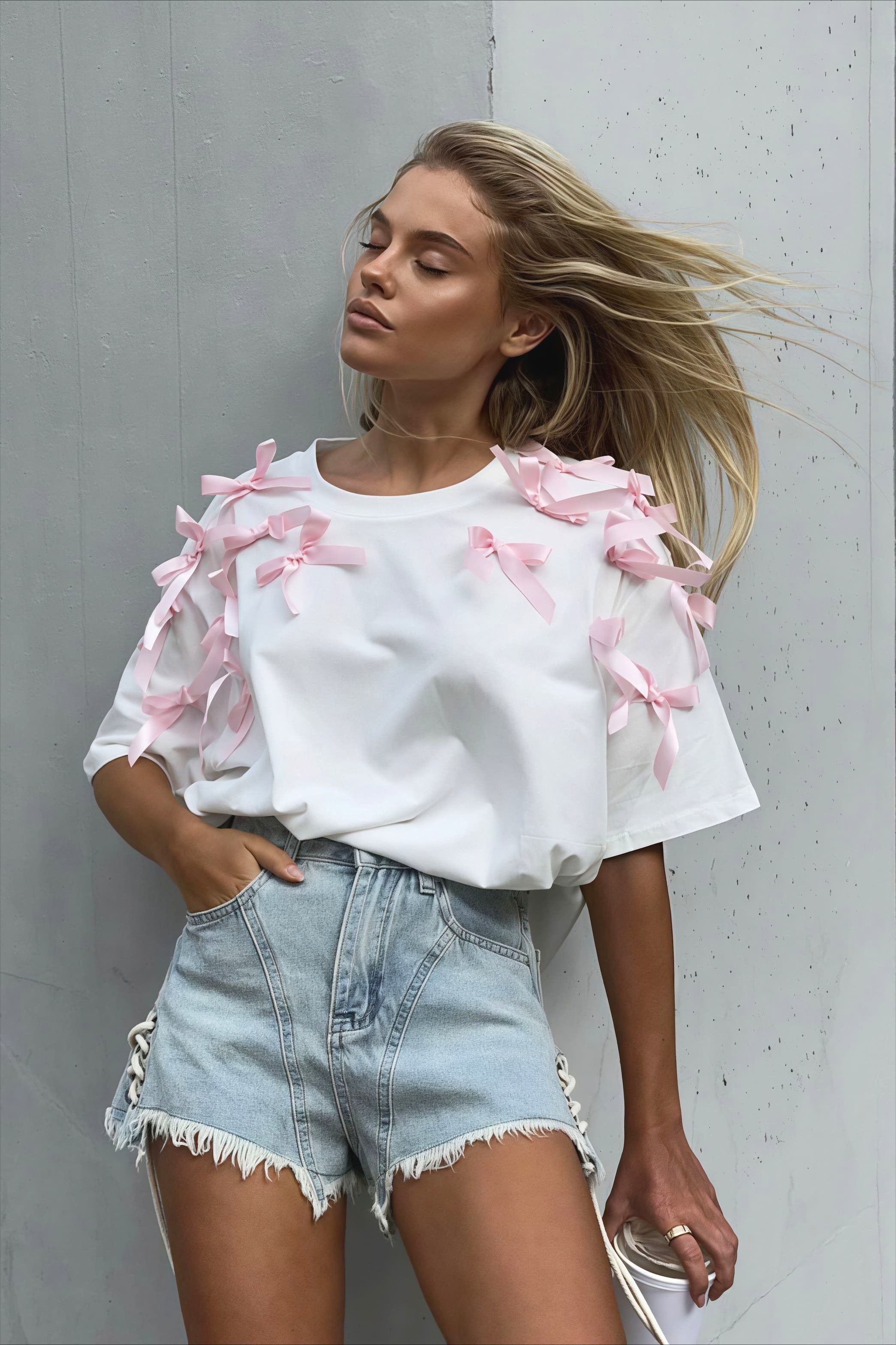 Cute Bowknot Ribbon Loose Short Sleeve T-shirt image 1