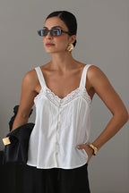 Cotton V Neck Lace Trim Relaxed Cami Top image 1