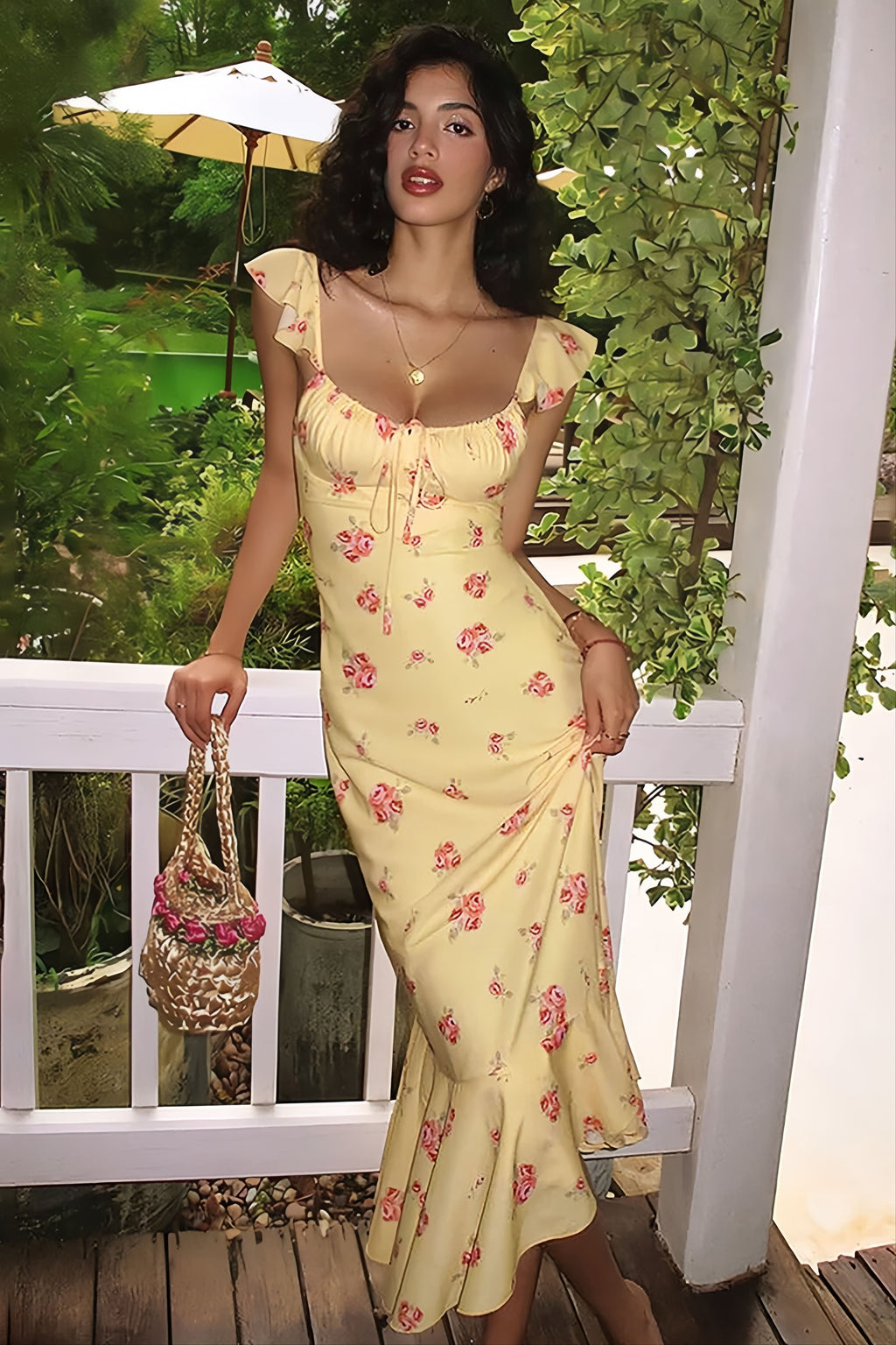 Floral Square Cap Sleeve Maxi Dress image 2