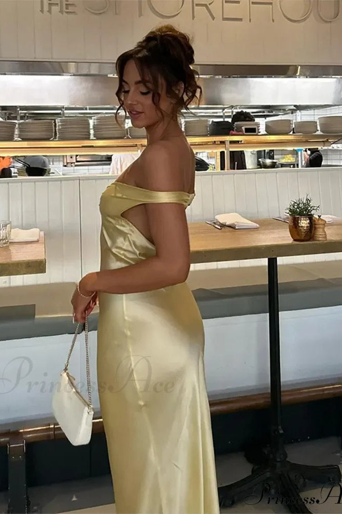 Chic Satin Off Shoulder Open Back Party Dress image 5
