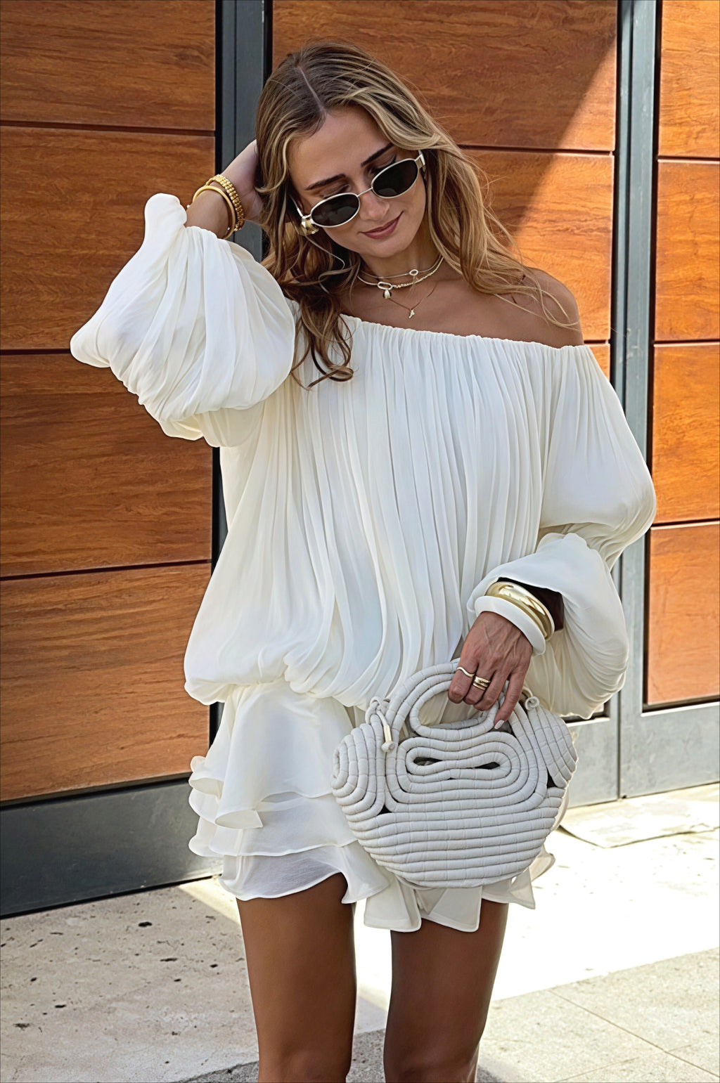 Off Shoulder Ruffle Tiered Mini Dress image 4