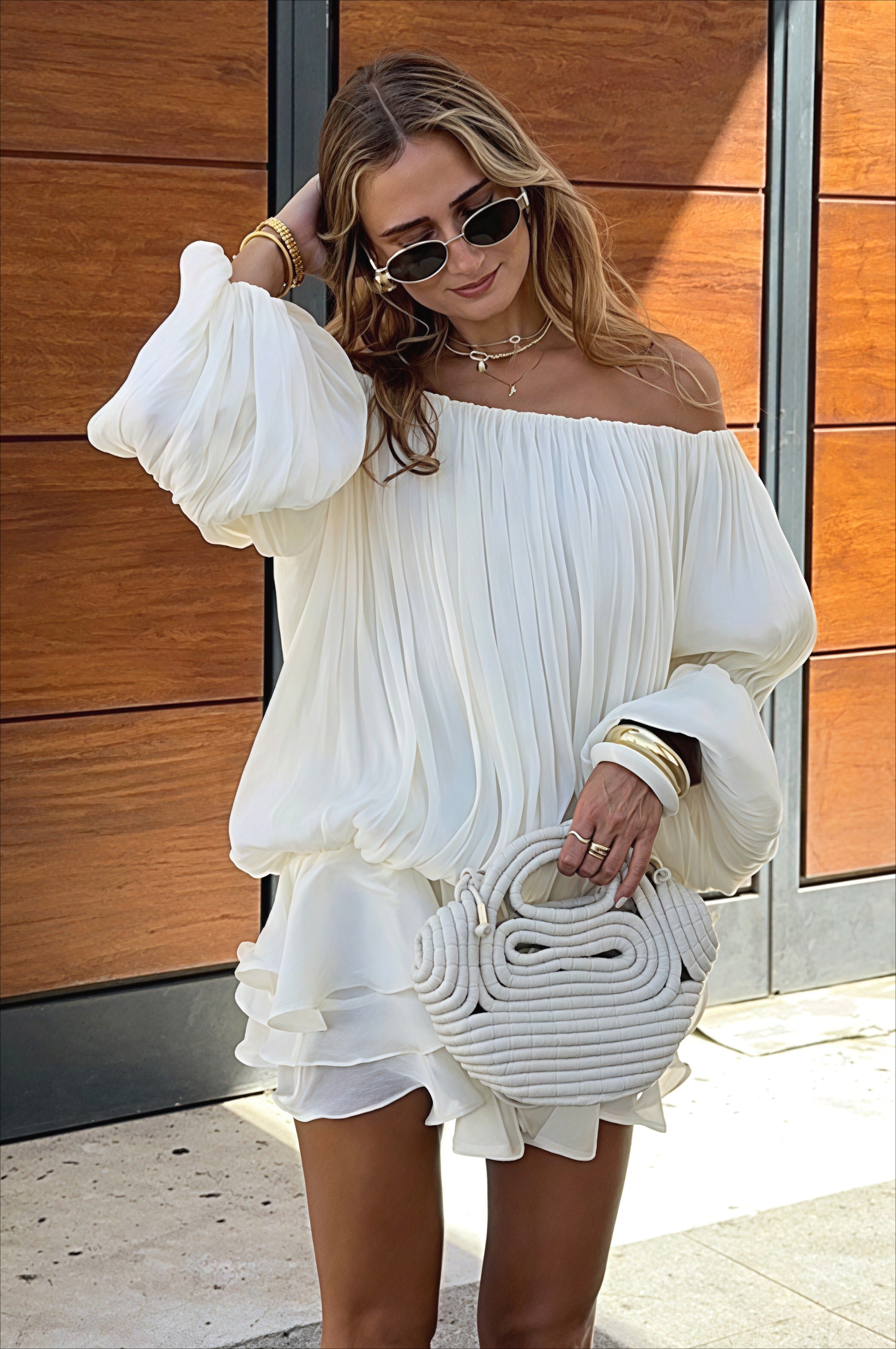 Off Shoulder Ruffle Tiered Mini Dress image 4