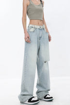 High Waist Draped Gradient Ripped Jeans image 13