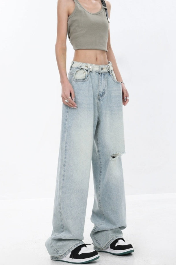 High Waist Draped Gradient Ripped Jeans image 13
