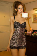 Sexy Lace Trim Leopard Print Cami Bodycon Mini Dress image 5