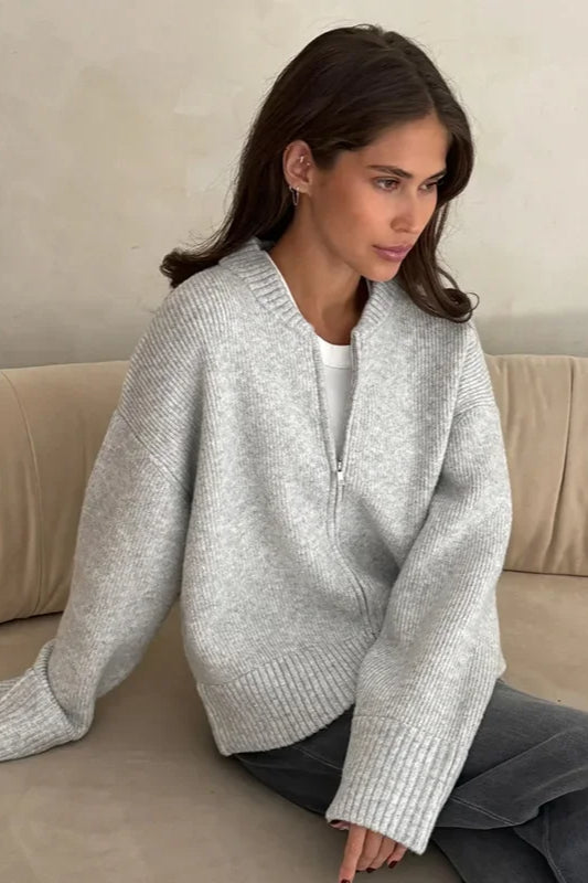 Pleated Knit O Neck Zipper Cardigan image 3