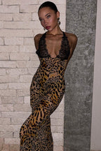 Lace Print Deep V Backless Cami Maxi Dress image 1
