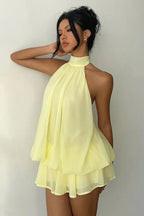 Solid Halter Cutout Back Tie Waist Cinch Mini Dress image 2