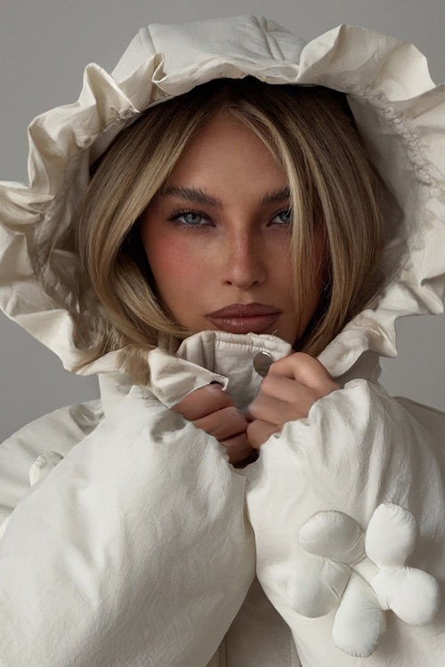 3D Floral Cropped Hooded Puffer Jacket image 2