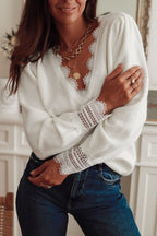 Lace Panel Pullover Long Sleeve Blouse image 5