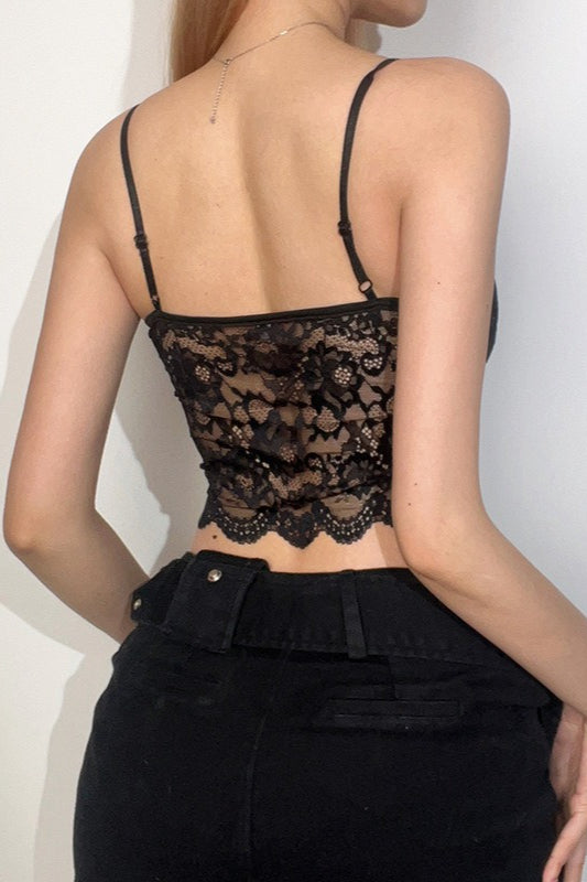 Sexy Sheer Lace Ruffle Butterfly Cami Top image 4