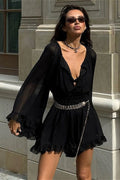 Black Mesh Sheer Ruched Waist Mini Dress image 1