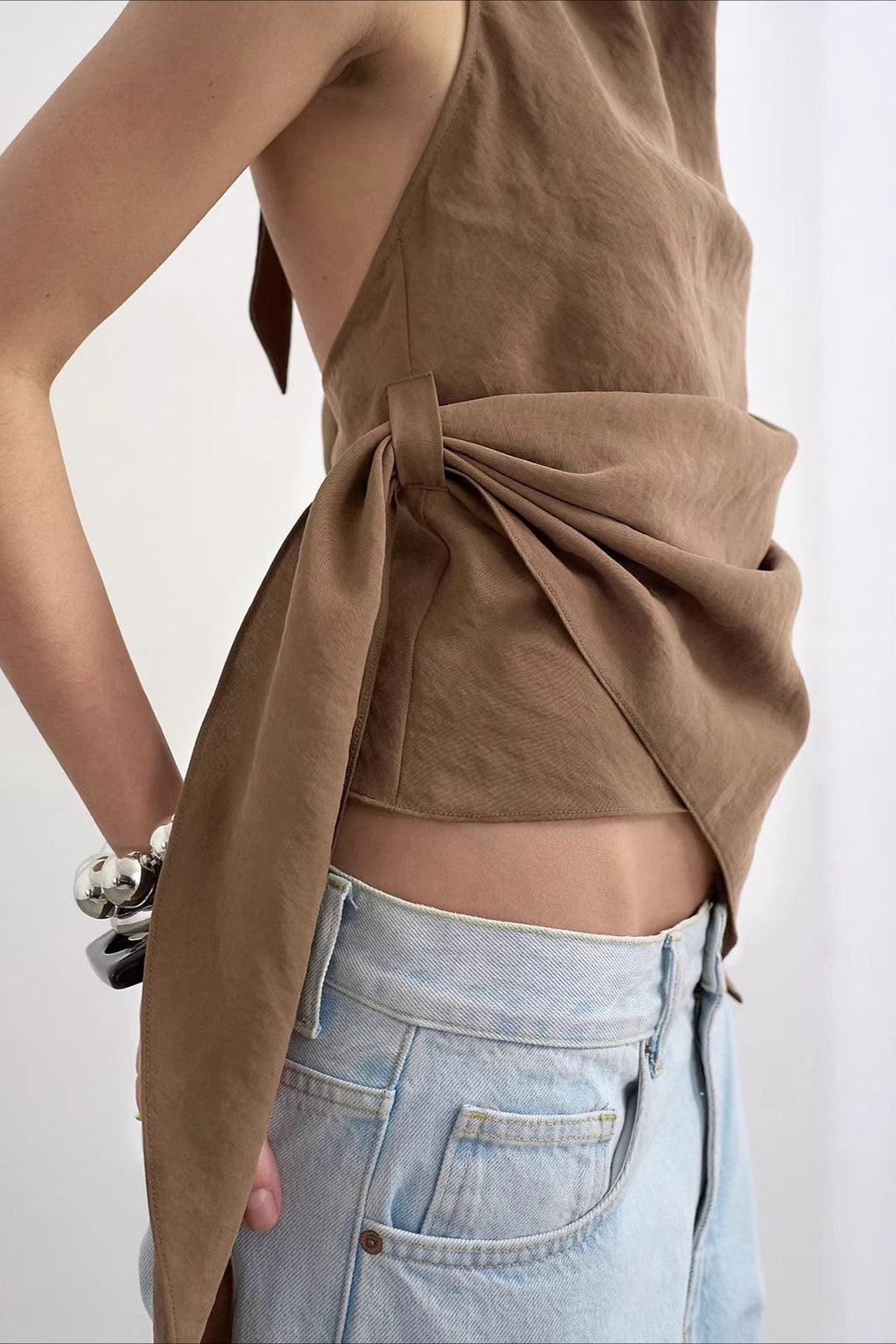Cowl Neck Backless Asym Draped Halter Top image 8