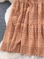 Soleil Eyelet Skirt detail view styled for Avrienne