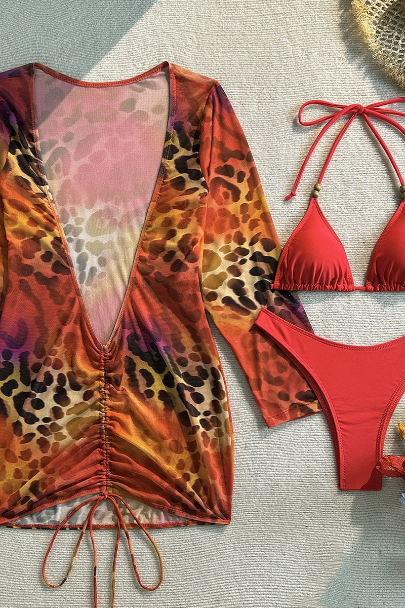 Sexy Red Leopard Three Piece Swim Set image 4