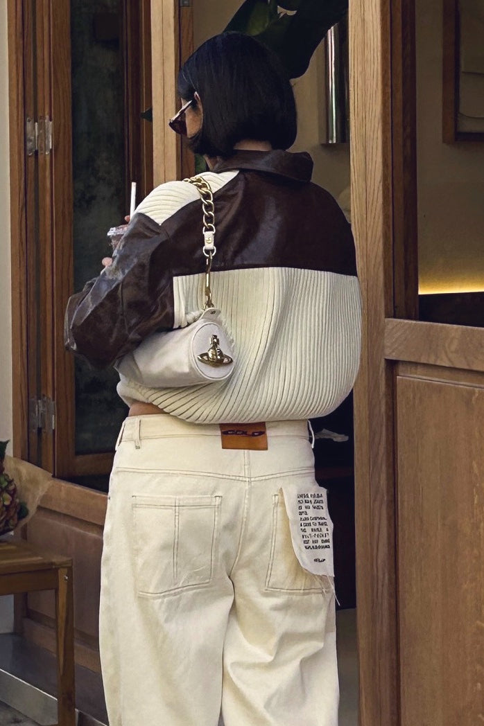 Long Sleeve Knit and Leather Jacket image 4