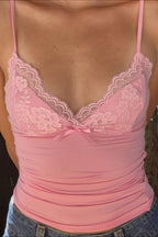 Lace Panel V Neck Sheer Cami Top image 3