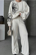 Casual Round Neck Knit Sweater with Pants Two Piece Set image 1