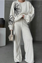 Casual Round Neck Knit Sweater with Pants Two Piece Set image 1