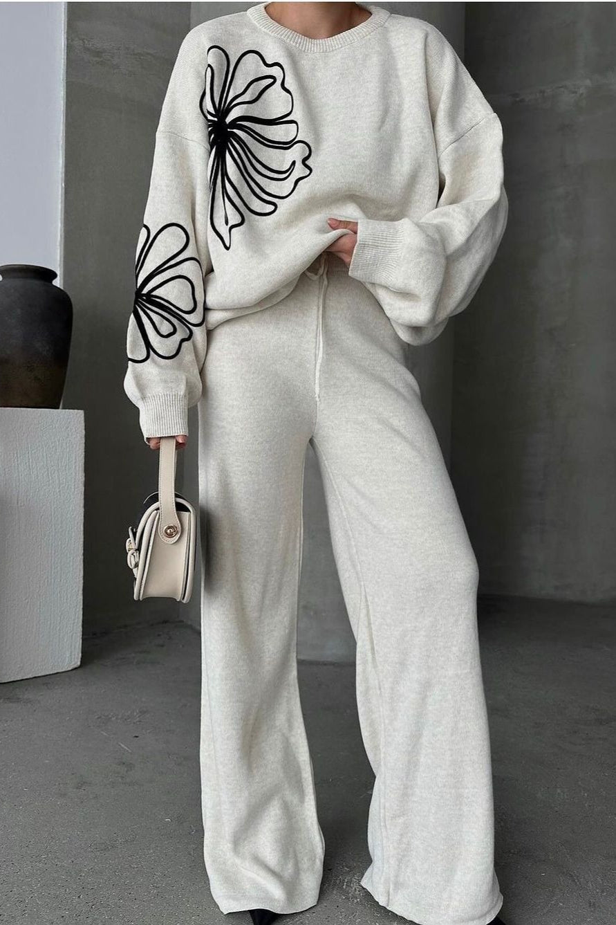 Casual Round Neck Knit Sweater with Pants Two Piece Set image 1