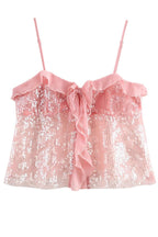 Glitter Ruffle Sequin Cropped Cami Top image 3