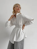 French Chic Long Sleeve Waist-Tied Blouse image 1
