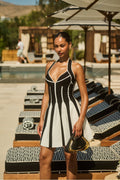 Chic Black and White Halter Waist Cinching Bandage Vacation Mini Dress image 1
