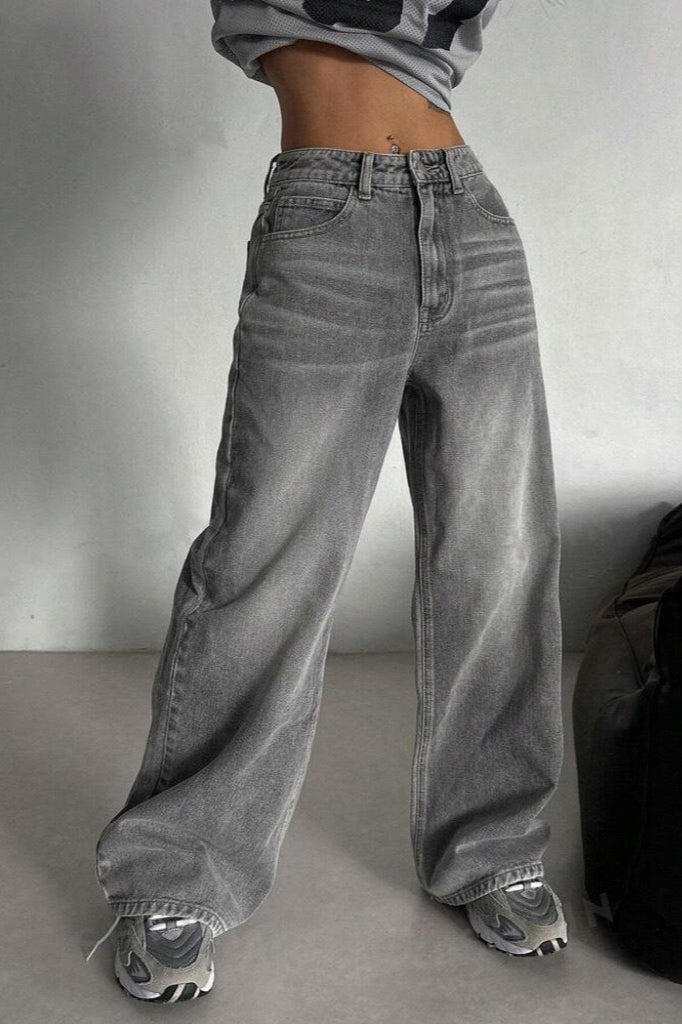 Concrete Grey Straight Leg High Waist Jeans image 4