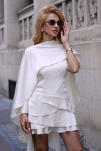 Satin Cape Ruffle Hem Mini Dress image 6