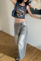Vintage Washed Whisker Wide Leg Denim Jeans image 5