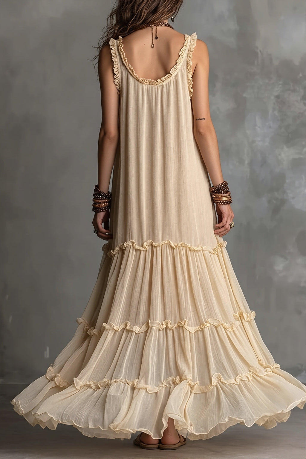 Solid Flowy Pleated Maxi Boho Dress image 2